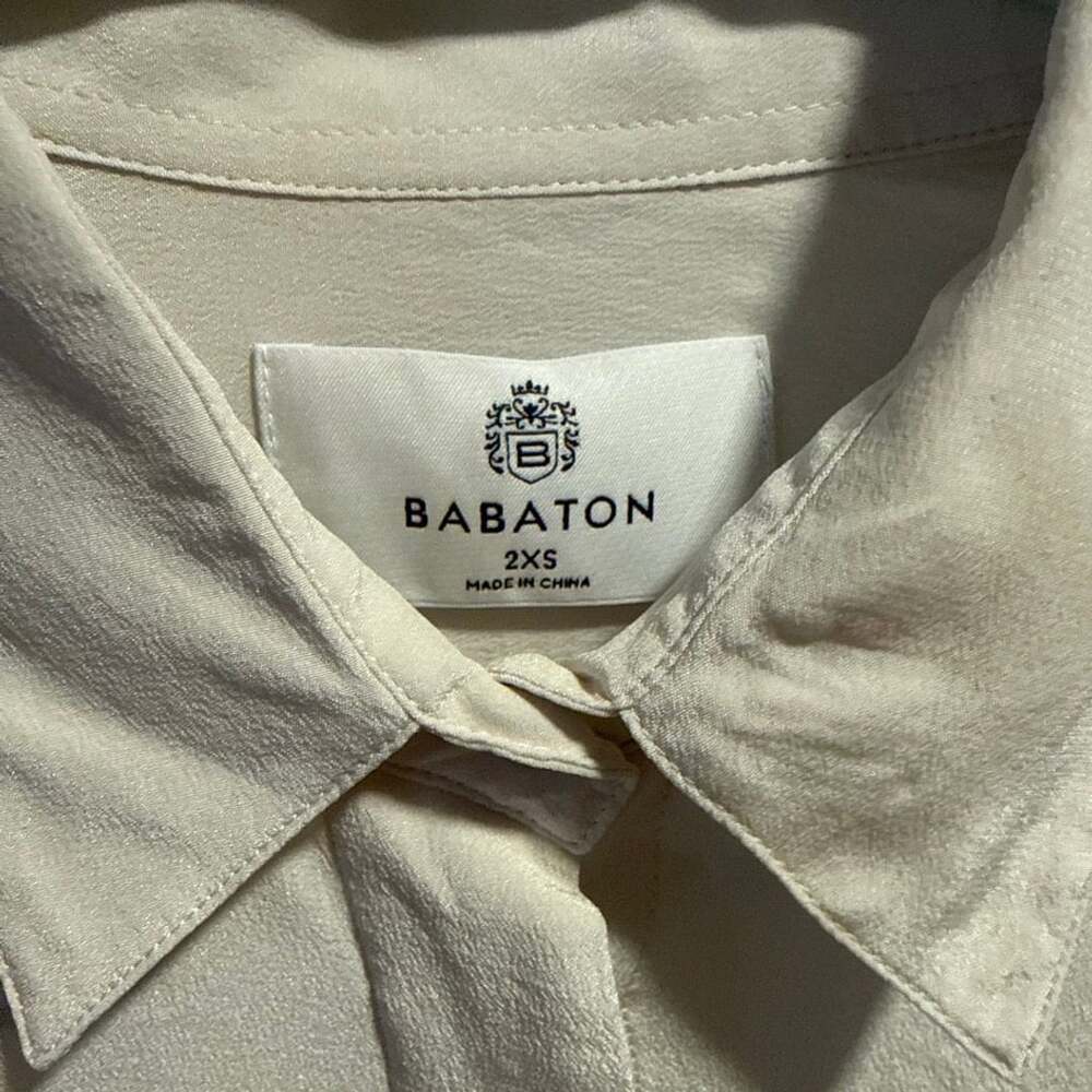 Babaton Silk Button-Up Shirt Size 2XS White Long Sleeve
